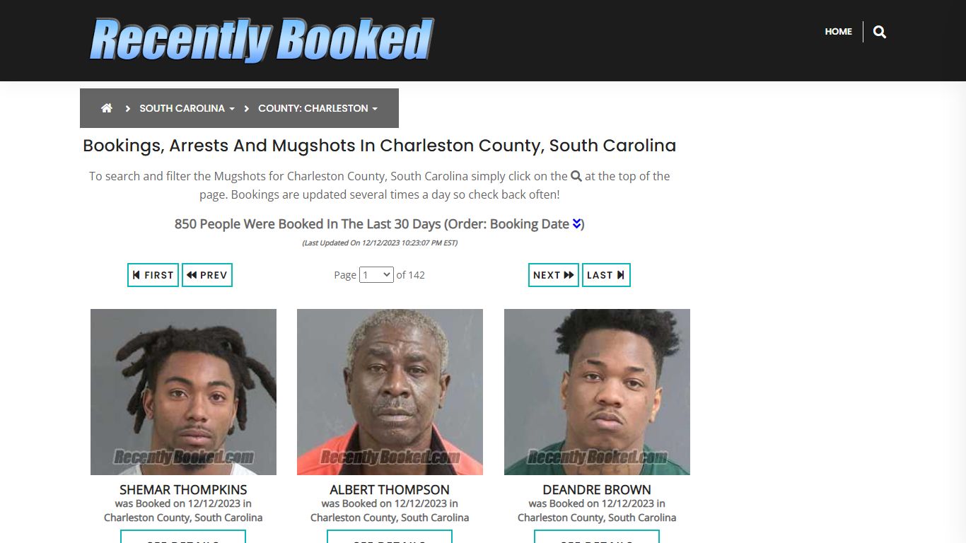 Bookings, Arrests and Mugshots in Charleston County, South Carolina